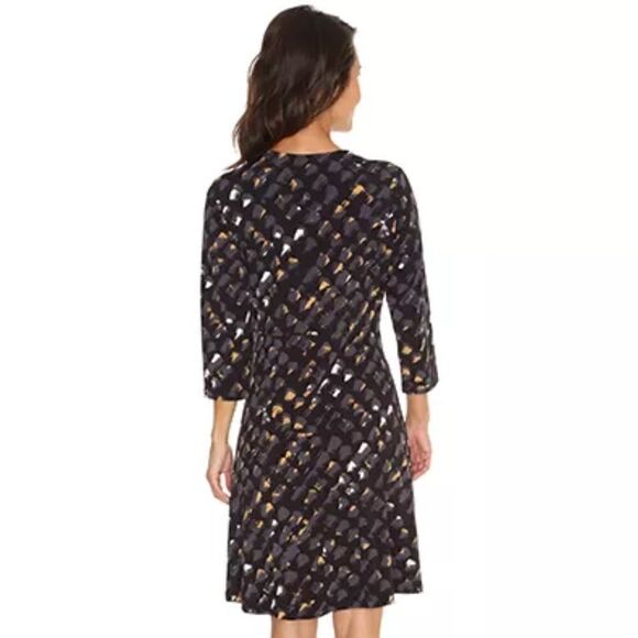 H by Halston Wrap Front Slinky Jersey Dress Brush Stroke Pattern 3/4 Sleeve - Picture 2 of 13